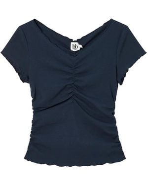B+ AB Ruched Lettuce-Trim V-Neck T-Shirt - Blue