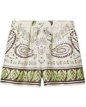 Tory Burch Silk Camp Shorts - Metallic