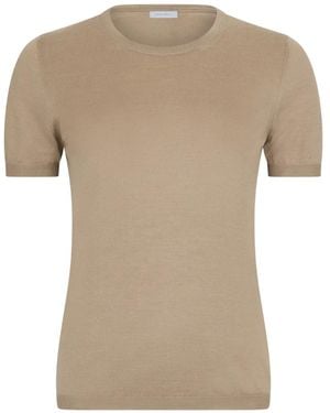 Malo Short-Sleeve Fine-Knit Top - Natural