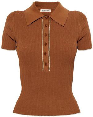 By Malene Birger Benita Ribbed-Knit Polo Shirt - Brown