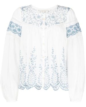 LoveShackFancy Embroidered Crew Neck Blouse - White