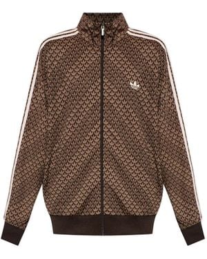 adidas Firebird Pattern Zipped Sweatshirt - Brown