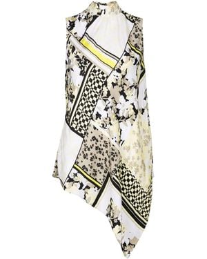 HUGO Scarf-Print Sleeveless Blouse - White