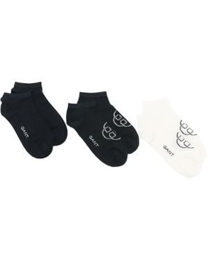 GANT Logo-Print Ankle Socks Set Of Three - White