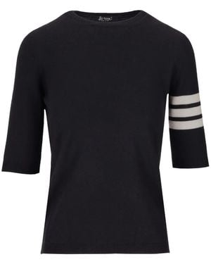 LA ROSE Striped-Sleeve Wool T-Shirt - Black
