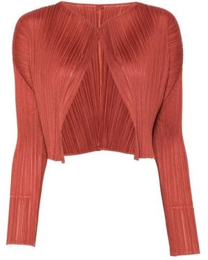 Pleats Please Issey Miyake Plissé-Effect Layered Jacket - Rouge
