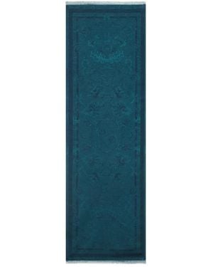 Etro Jacquard Cotton-Modal Blend Scarf With All-Over Tone-On-Tone Floral Pattern - Blue