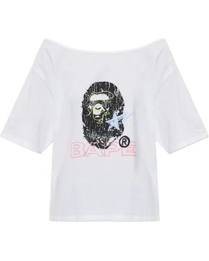 A Bathing Ape Rhinestone-Embellished Logo-Print T-Shirt - White