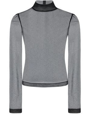Rosetta Getty Mesh Long-Sleeve Turtleneck Top - Gray
