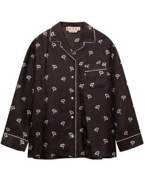 Marni Chemise De Pyjama En Twill De Soie À Imprimé Fleuri - Noir