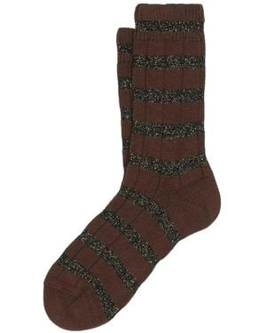 ANT45 Dublin Striped Ribbed-Knit Socks - Brown