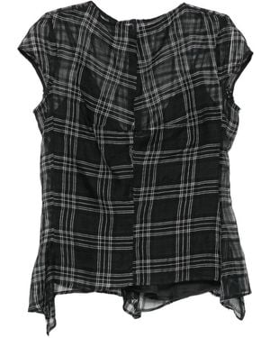 Marc Le Bihan Check-Pattern Sheer Blouse - Black