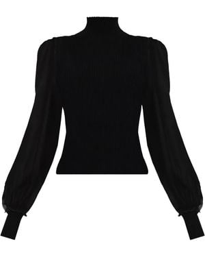 FRAME Sheer-Sleeve Blouse - Black