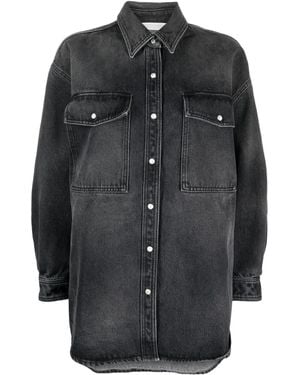 Palm Angels Logo-Patch Denim Shirt - Black
