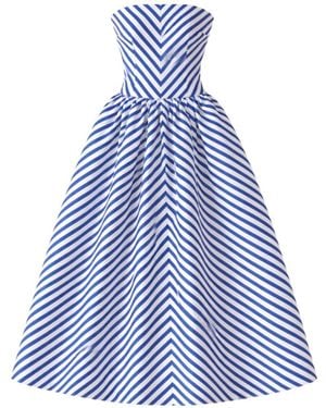 Self-Portrait Stripe Strapless Midi Dress - Blue
