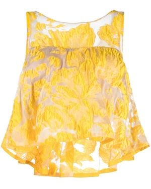 Gemy Maalouf Semi-Sheer Sleeveless Top - Yellow