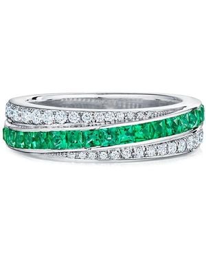 Kwiat 18Kt Splendour Diamond And Emerald Stripe Partway Band - Metallic