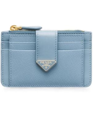 Prada Saffiano And Smooth Leather Card Holder - Blue