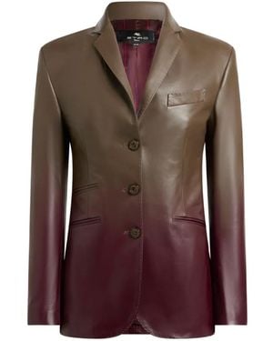 Etro Single-Breasted Degradé Leather Jacket - Brown