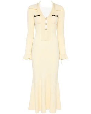 Self-Portrait Ruffled Ribbed-Knit Midi Dress - White