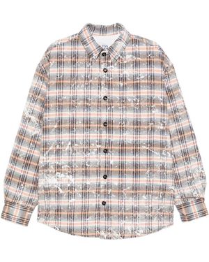 LC23 Checked Paint-Splatter Shirt Jacket - Natural