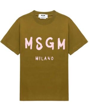 MSGM Logo Print Cotton T-Shirt Clothing - Green