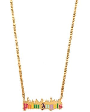 Palm Angels Logo-Plaque Curb Chain Necklace - Metallic