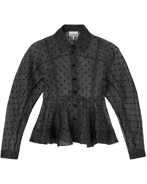 Ganni Organza Peplum Shirt - Black