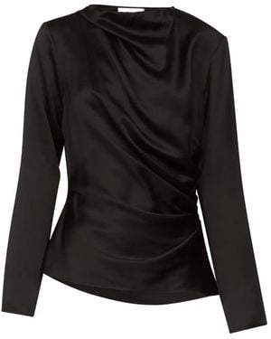 Loulou de Saison Anya Draped-Detailing Satin Top - Black