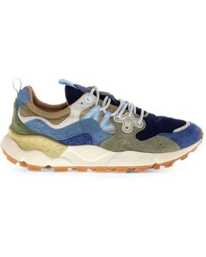 Flower Mountain Yamano 3 Paneled Suede Low-Top Sneakers - Blue