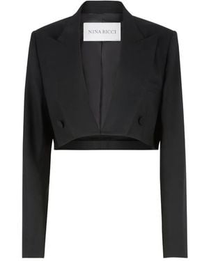 Nina Ricci Double-Breasted Wool Cropped Blazer - Black