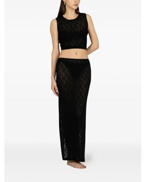 Paramidonna Dolly Lace-Knit Beachwear Top And Skirt Set - Black