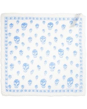 McQueen Skull-Print Plissé Scarf - Blue