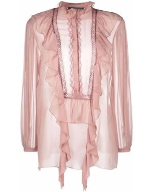Alberta Ferretti Long-Sleeved Ruffled Silk Blouse - Pink