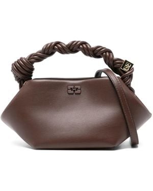 Ganni Twisted-Handle Logo Tote Bag - Brown