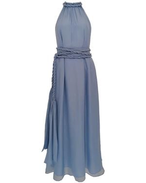 Azeeza Dany Halterneck Rope-Belt Midi Dress - Blue