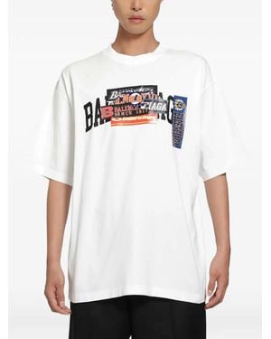 Balenciaga Bumper Stickers Medium Logo-Print Cotton T-Shirt - White