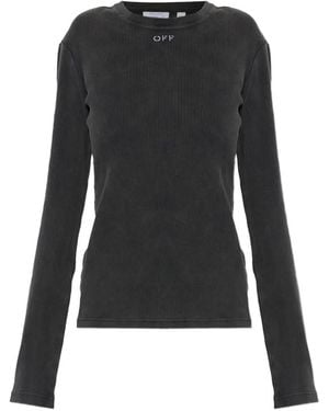 Off-White c/o Virgil Abloh Ribbed-Knit Logo-Embroidered Top - Black