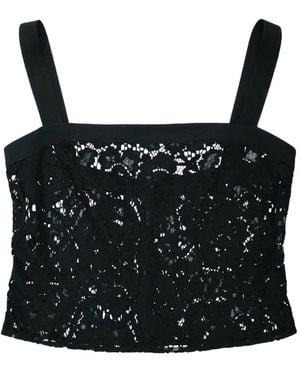 Elie Saab Rhinestone-Embellished Lace Top - Black