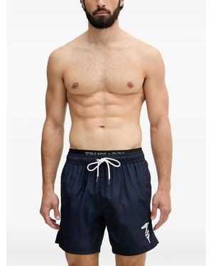 Trussardi Logo-Print Drawstring Swim Shorts - Blue