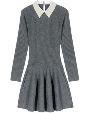 Maje Vestido Corto Con Cuello De Cuentas - Gris