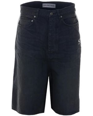 Balenciaga Logo-Embroidered Denim Shorts - Blue