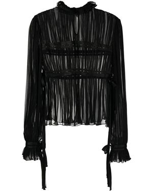 Alberta Ferretti Ruffle-Trim Sheer Blouse - Black