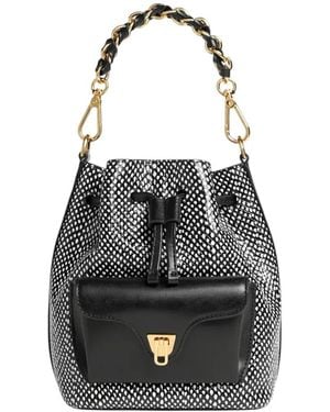 Coccinelle Snake-Print Leather Bucket Bag - Black