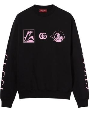 Gucci Sudadera estampada con cuello redondo - Negro