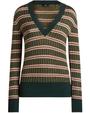 Etro Striped V-Neck Sweater - Green