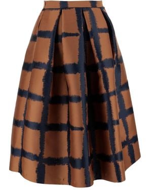 Lunatica Milano Grid-Pattern Midi Skirt - Brown