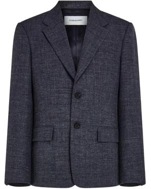 Ferragamo Single-Breasted Flannel Blazer - Blue