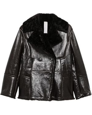 FURLING BY GIANI Shearling-Collar Double-Breasted Jacket - Black