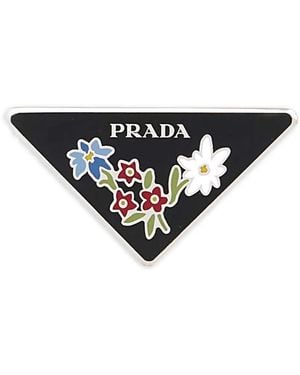 Prada Broche À Design De Fleur - Noir